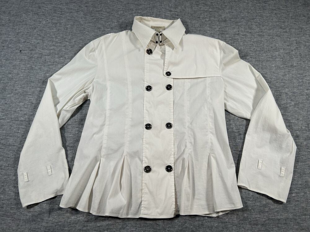 Burberry London Shirt Womens 8 White Long Sleeve Short Sleeve Button-Up Top